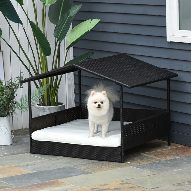 Outdoor rattan dog house with cushion, 98 x 69 x 73 cm