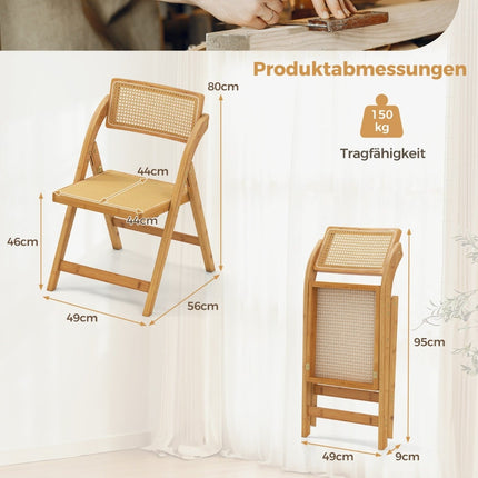 Rattan Folding Chairs, Bamboo Frame, 360 Swivel Backrest