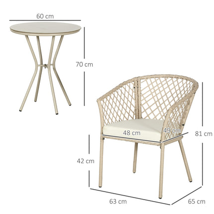 Rattan garden furniture - 3-piece balcony set, Khaki cushions