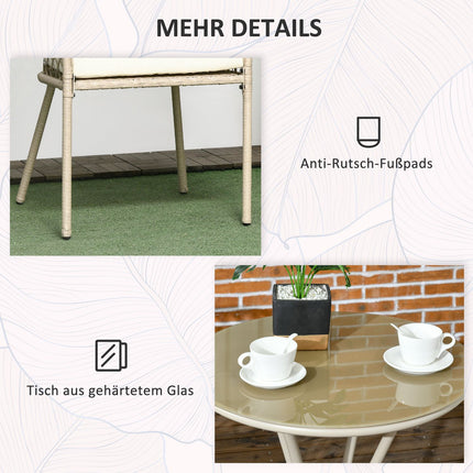 Rattan garden furniture - 3-piece balcony set, Khaki cushions