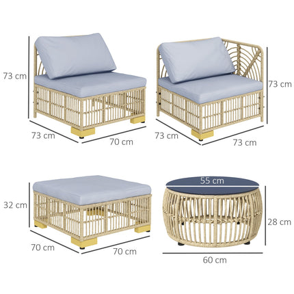 Rattan 5-piece garden furniture set with cushions, light grey