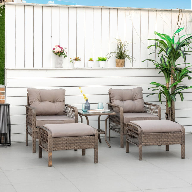 Rattan balcony furniture set - 4-seater sofa, stool & table