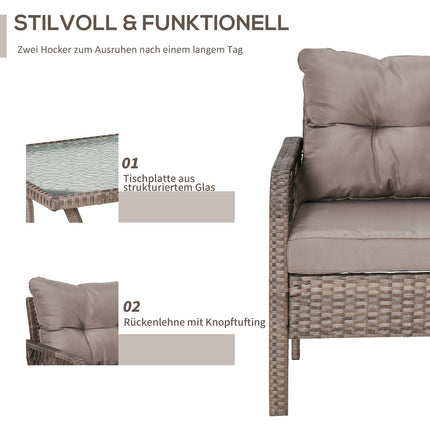 Rattan balcony furniture set - 4-seater sofa, stool & table