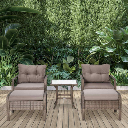 Rattan balcony furniture set - 4-seater sofa, stool & table