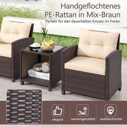 Rattan Garden Furniture Set with Cushions & Table, Brown