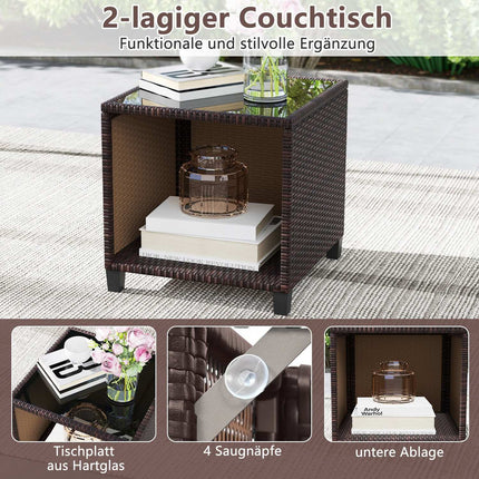 Rattan Garden Furniture Set with Cushions & Table, Brown