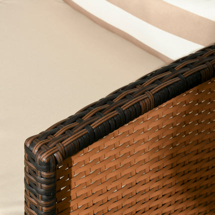Rattan garden sofa, 3-seater with cushions, steel frame