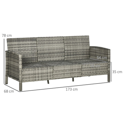 Three-seater garden sofa in rattan, cushions included, grey