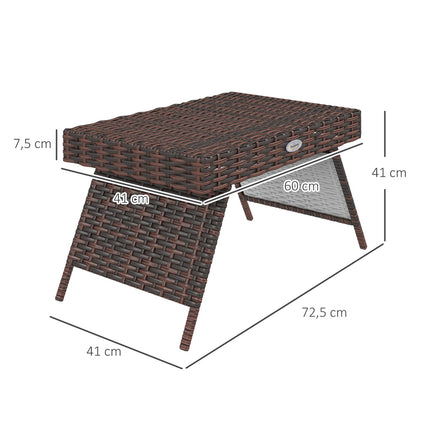 Weather-resistant folding garden table in rattan, brown 60x41x41 Cm
