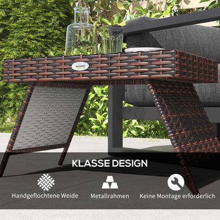 Weather-resistant folding garden table in rattan, brown 60x41x41 Cm