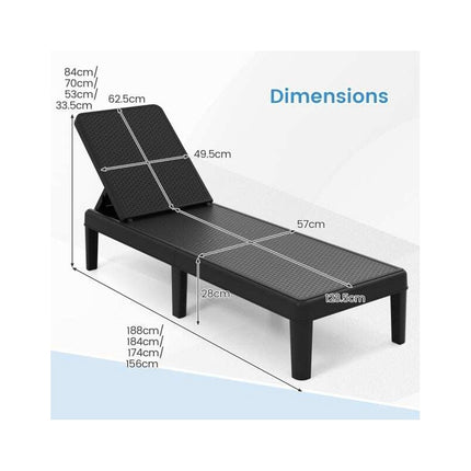 Rattan-Look Sun Lounger with 4-Position Backrest, Black, Up to 150 kg