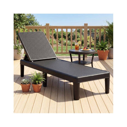 Rattan-Look Sun Lounger with 4-Position Backrest, Black, Up to 150 kg