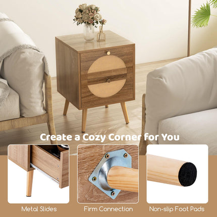 Rattan Nightstand Set, 2 Drawers, Natural, 2-Piece