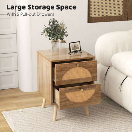 Rattan Nightstand Set, 2 Drawers, Natural, 2-Piece