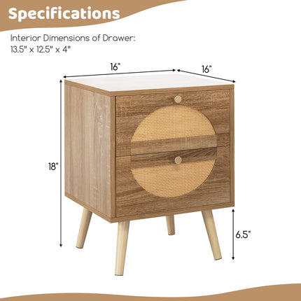 Rattan Nightstand Set, 2 Drawers, Natural, 2-Piece
