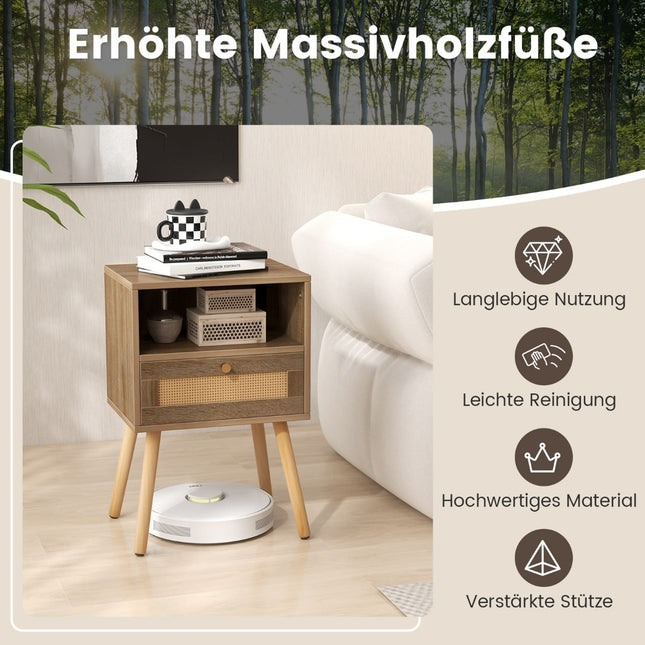 Set van 2 rotan nachtkastjes met lade en plank, 40x30x60,5 cm