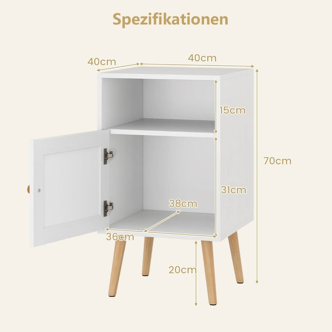 Rotan nachtkastje met opbergruimte, open plank en deur, 2 stuks