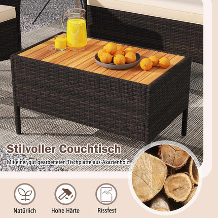 Rattan Outdoor Furniture Set with Chairs, Bench, Table & Cushions