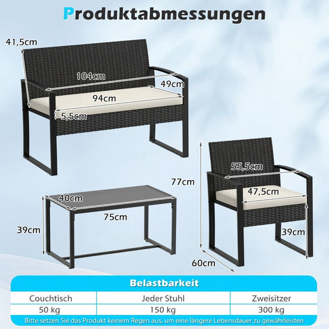 Rattan Outdoor Furniture Set with Cushions – Beige