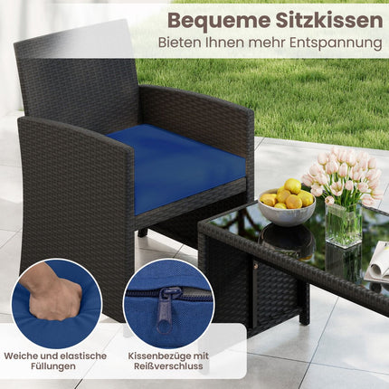 Rattan Outdoor Furniture Set with Cushions – Blue