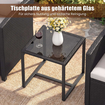 Rattan Outdoor Furniture Set with Cushions & Glass Table