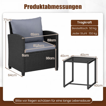 Rattan Outdoor Furniture Set with Cushions & Glass Table