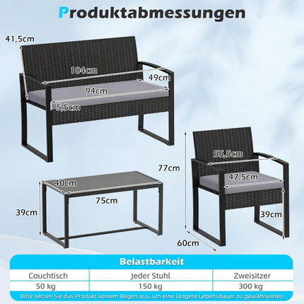 Rattan Outdoor Furniture Set with Cushions – Grey
