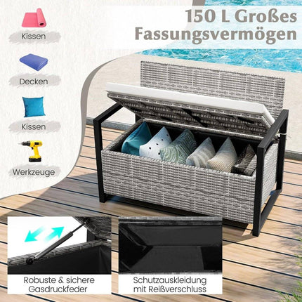 Rattan Outdoor Storage Bench with Cushion, 360kg Capacity