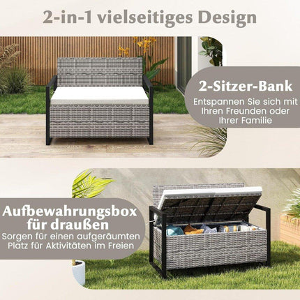 Rattan Outdoor Storage Bench with Cushion, 360kg Capacity