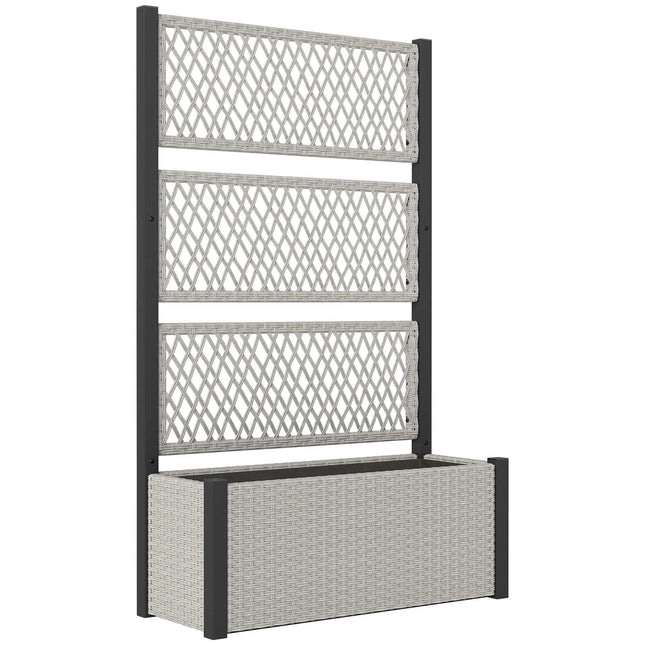 Rattan Raised Planter with Trellis, 90x35x148cm, Grey