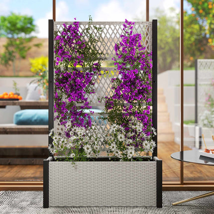 Rattan Raised Planter with Trellis, 90x35x148cm, Grey