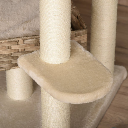 Multi-layered root-knot climbing tree with cave, beige/brown
