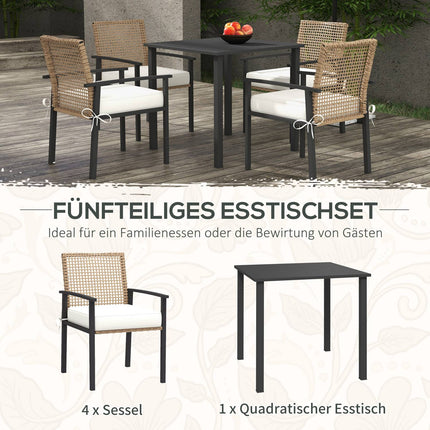 Garden furniture in rattan, 5 parts, with cushions