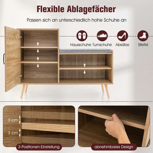 Rotan schoenenkast met bankje 2-in-1 schoenenwisselbank met 3 verstelbare planken 105 x 35 x 76 cm Naturel