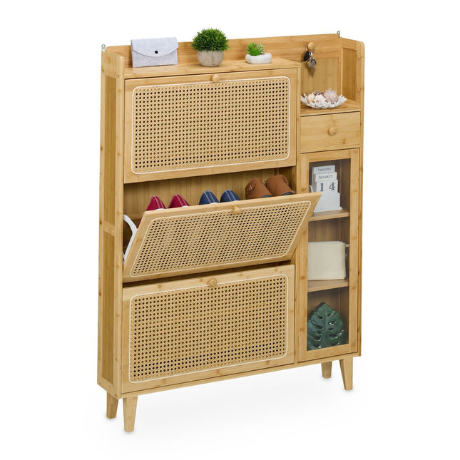 Rotan schoenenkast met opbergruimte, ruimtebesparend ontwerp