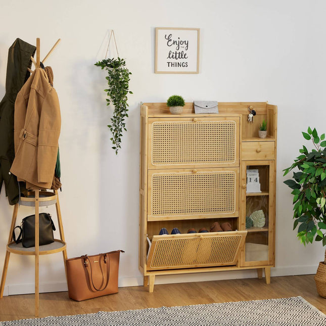 Rotan schoenenkast met opbergruimte, ruimtebesparend ontwerp