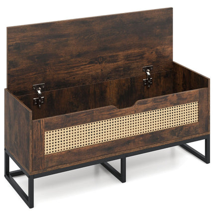 Rattan Shoe Storage Bench With Upholstered Seat, 100 cm