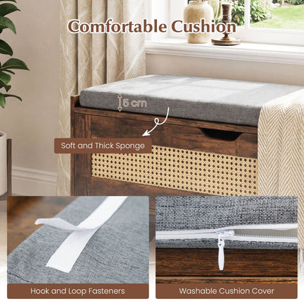 Rattan Shoe Storage Bench With Upholstered Seat, 100 cm