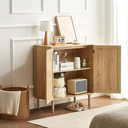 Rattan Storage Cabinet – 2 Magnetic Doors, Adjustable Shelves