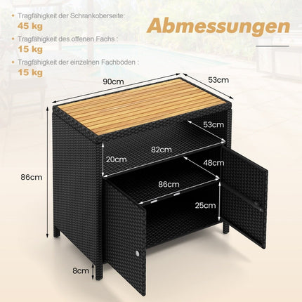 Rattan Storage Cabinet with Acacia Wood Top, Black