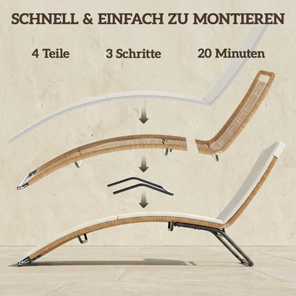 Rattan Sun Lounger with Cushion, Ergonomic S-Curve, 195 cm