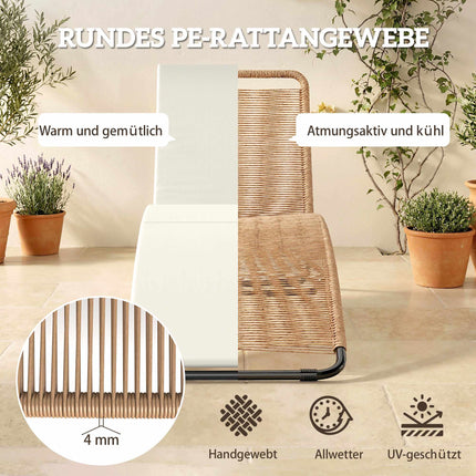 Rattan Sun Lounger with Cushion, Ergonomic S-Curve, 195 cm