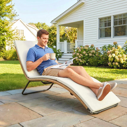 Rattan Sun Lounger with Cushion, Ergonomic S-Curve, 195 cm