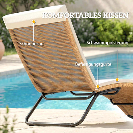 Rattan Sun Lounger with Cushion, Ergonomic S-Curve, 195 cm