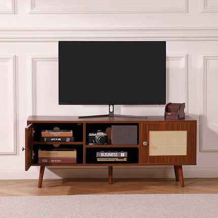 Rattan TV Stand for 55-Inch TV, Adjustable Shelf
