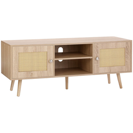 Rattan TV Stand for 55-Inch TV, Oak, Adjustable Shelf
