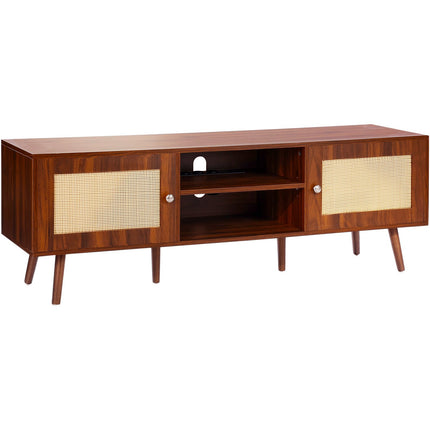 Rattan TV Stand for 65-Inch TV, Outlet USB, Walnut