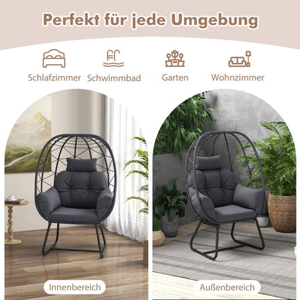Rattan Wicker Chair with Removable Cushion &amp; Metal Frame Oversized Lounge Chair Gray