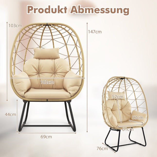 Rattan Wicker Chair with Removable Cushion &amp; Metal frame oversized lounge chair beige