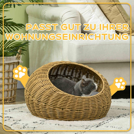 Rattan house with pillow, indoor pet bed, light brown